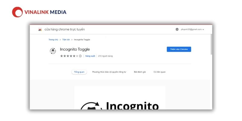 Incognito Toggle trên Cửa hàng Chrome